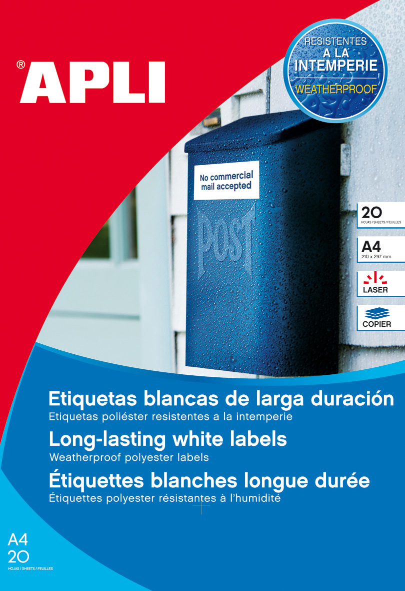 Apli Étiquettes blanches résistantes aux intempéries 63,5 x 38,1 mm 20 feuilles