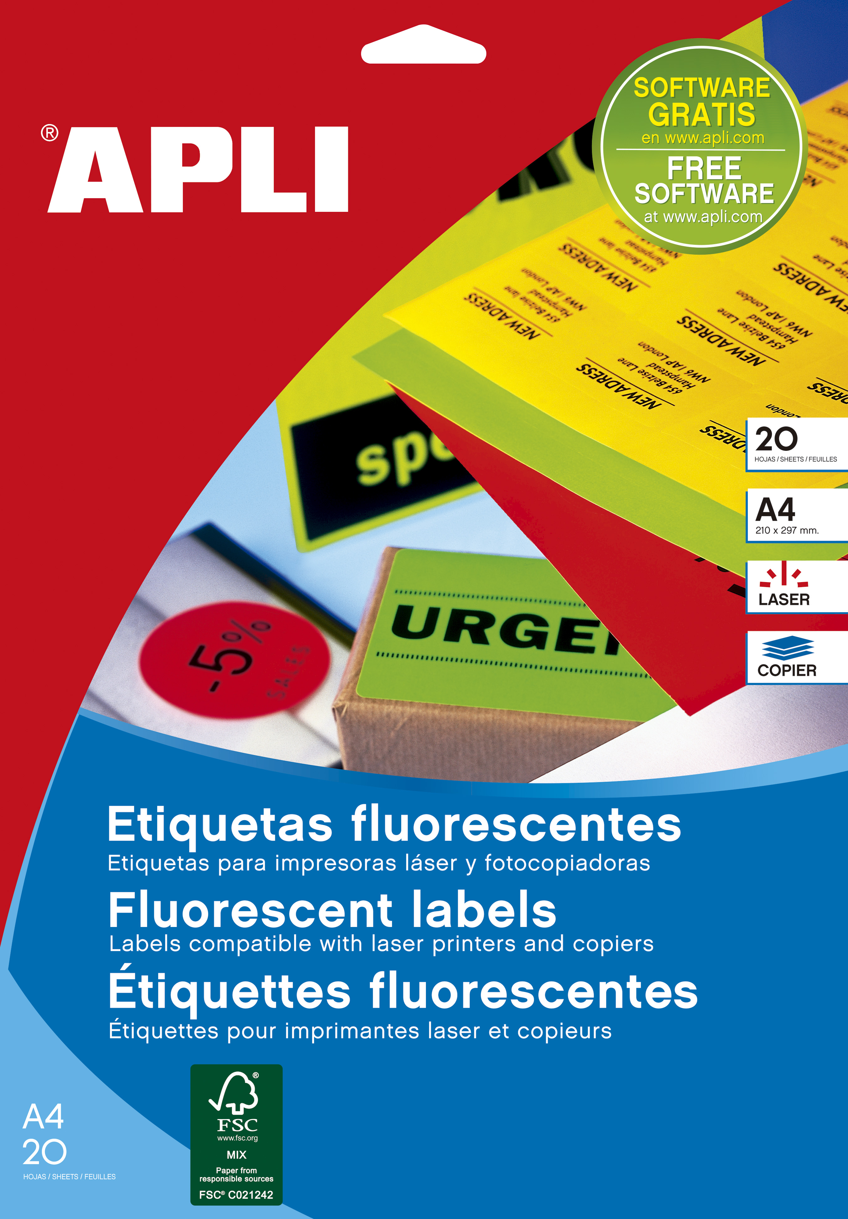 Apli Étiquettes permanentes fluorescentes vertes 64,0 x 33,9 mm 100 feuilles