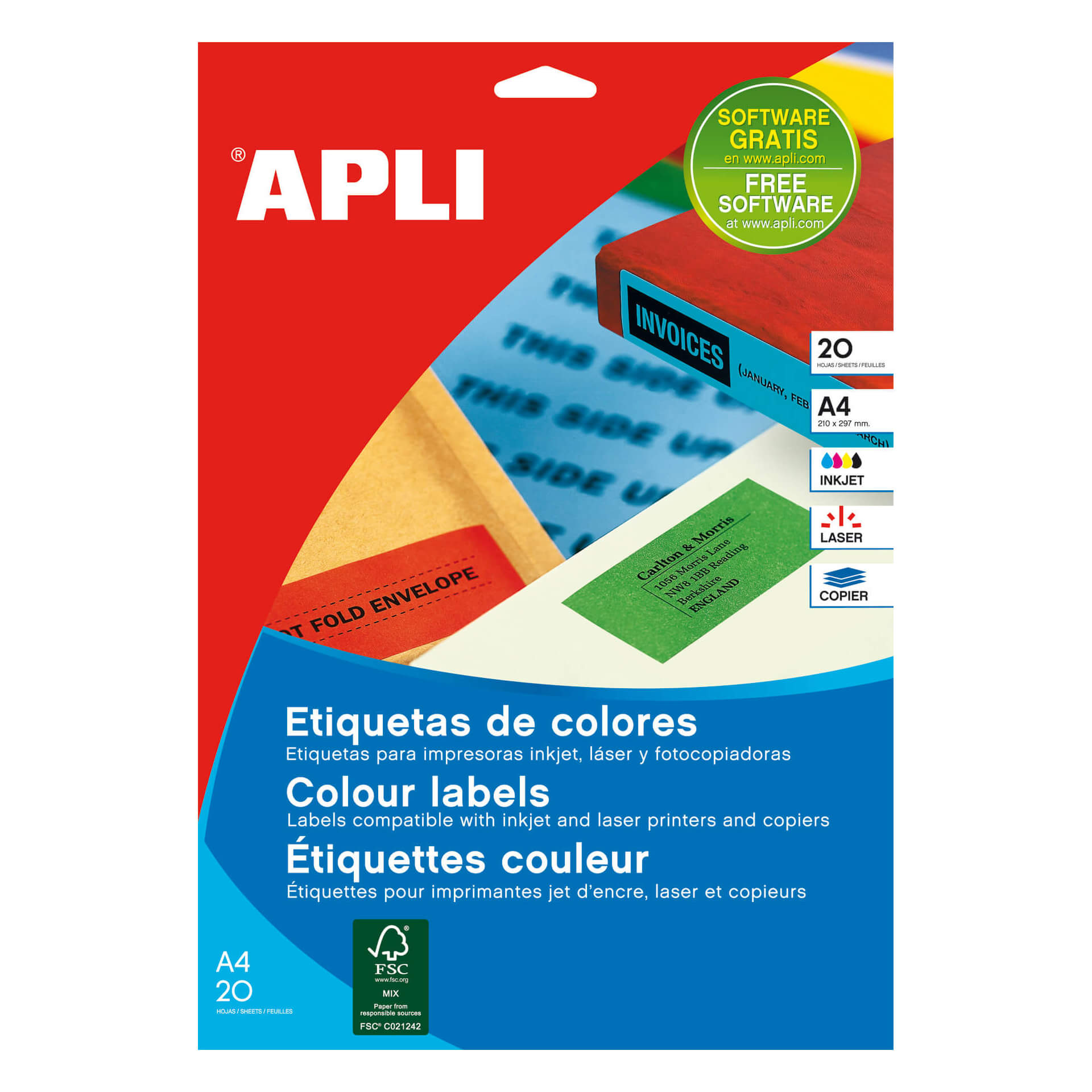 Apli Étiquettes permanentes jaunes 99,1 x 38,1 mm 20 feuilles