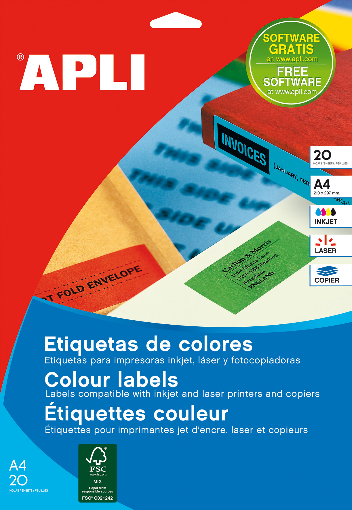 Apli Étiquettes permanentes rouges 210,0 x 297,0 mm 20 feuilles