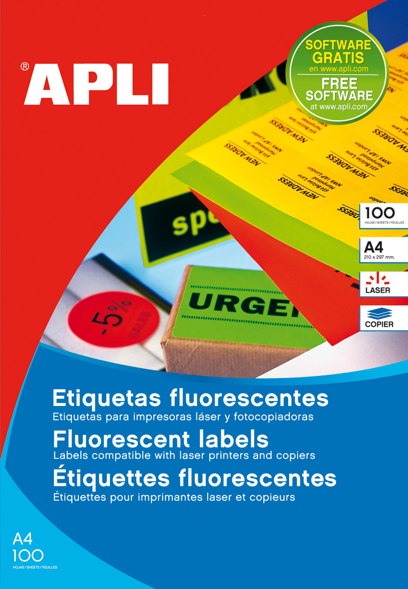 Apli Étiquettes Vertes Fluorescentes Permanentes 210,0 x 297,0 mm 100 Feuilles