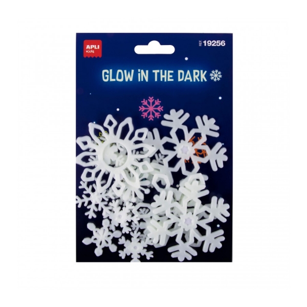 Apli Flocons de neige luminescents 3D – Plastique solide – Brille dans le noir – Adhésif permanent – Modèles et tailles assortis