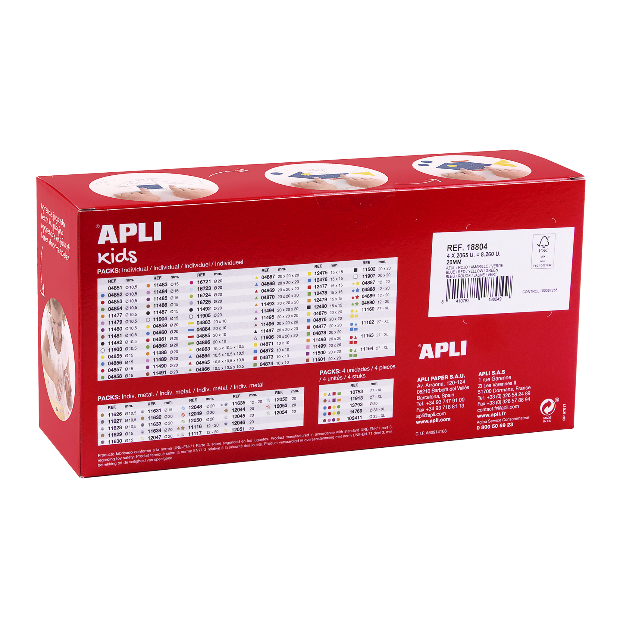 Apli Geometric Gomets Parchis assortis - 20 mm - Adhésif permanent - 8260 Gomets - 59 feuilles prédécoupées - 35 Gomets par feuille - Développement des compétences et des capacités - Respect des normes de qualité et de sécurité