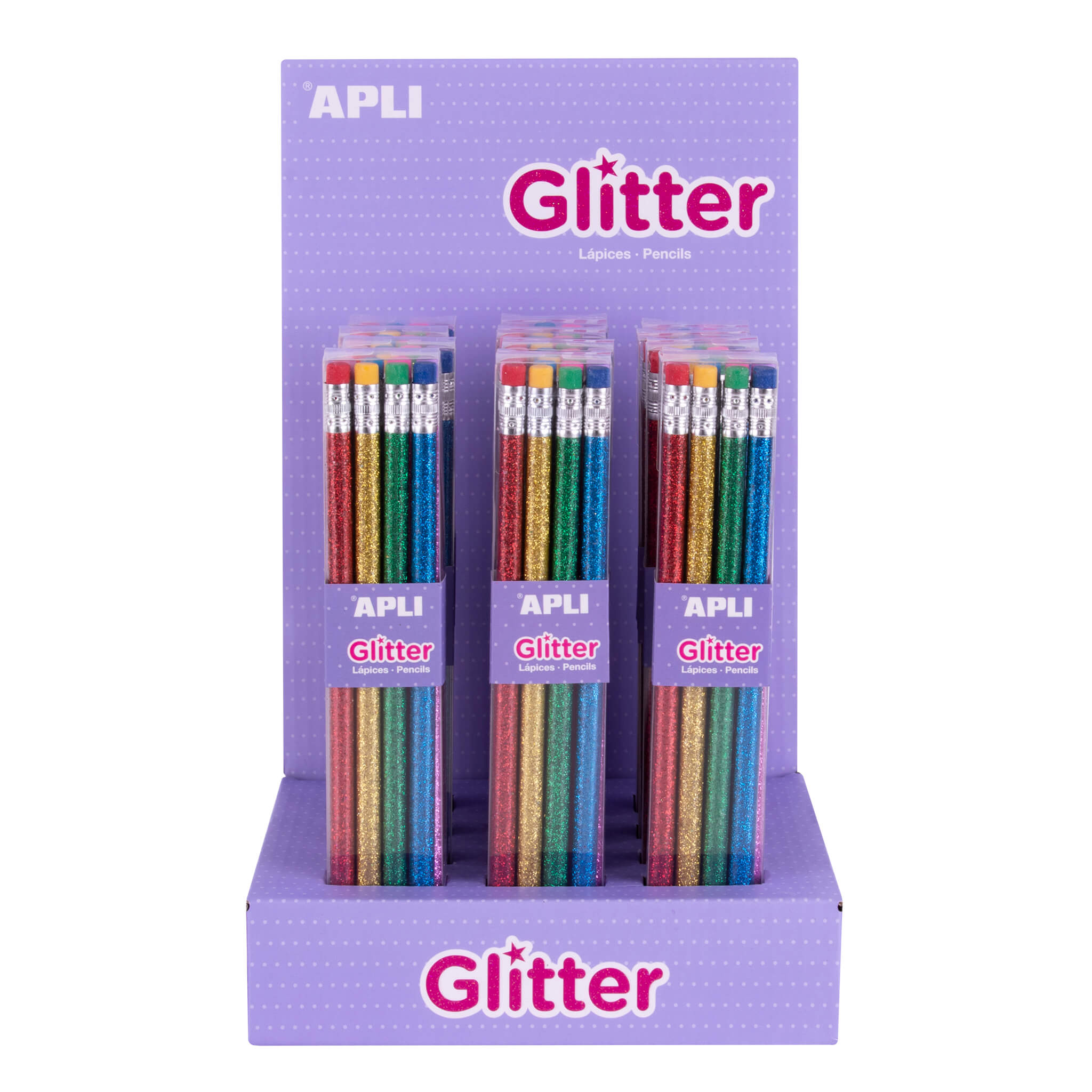 Apli Glitter Lot de 96 Crayons HB Pailletés