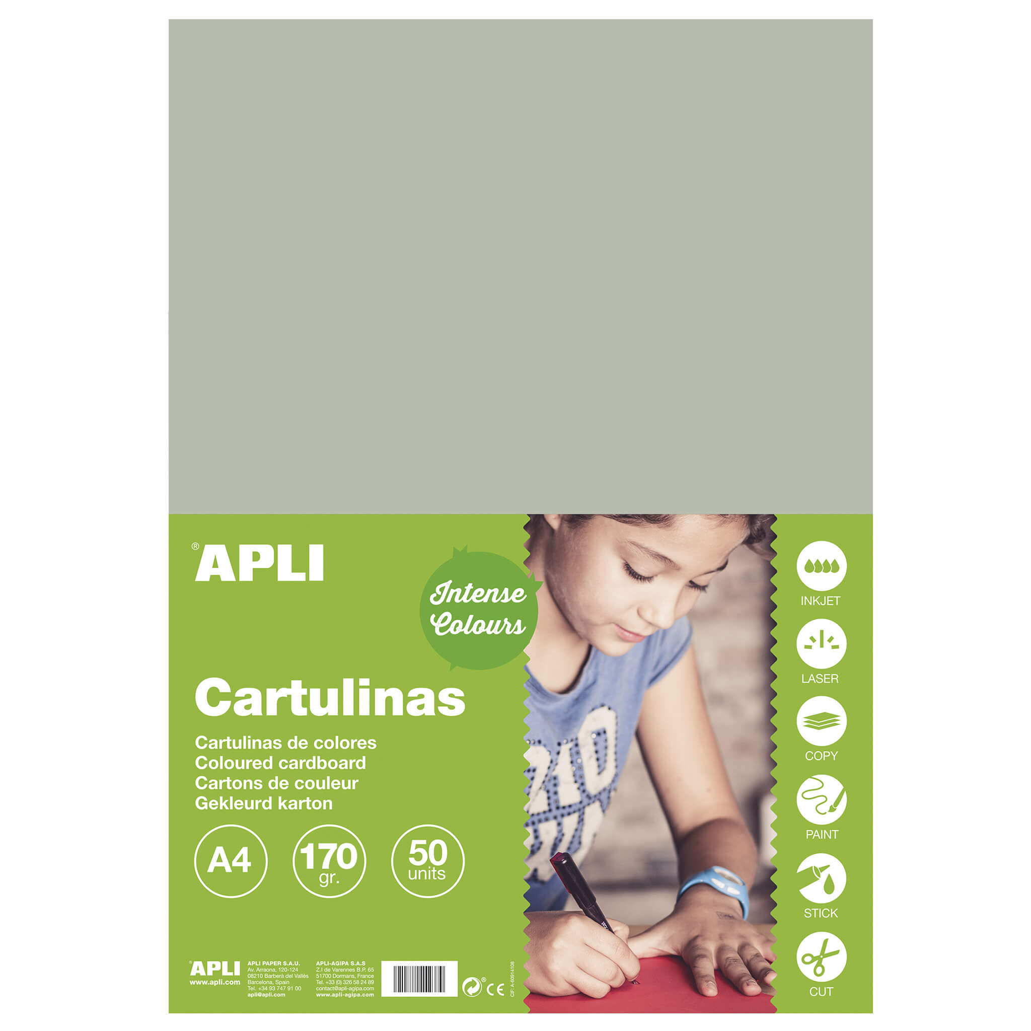 Apli Gris Carton A4 170g 50 Feuilles