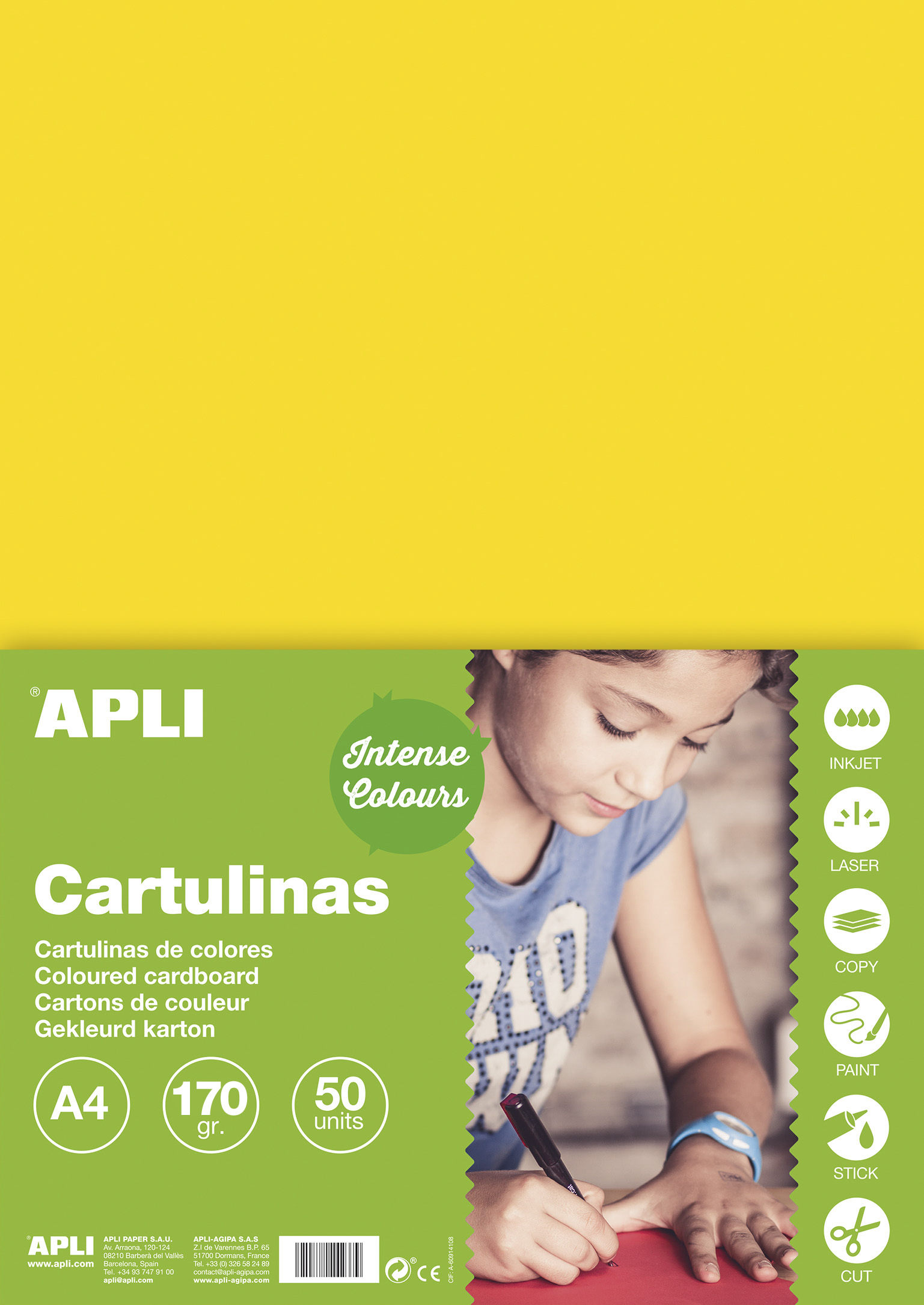 Apli Jaune Carton A4 170g 50 Feuilles