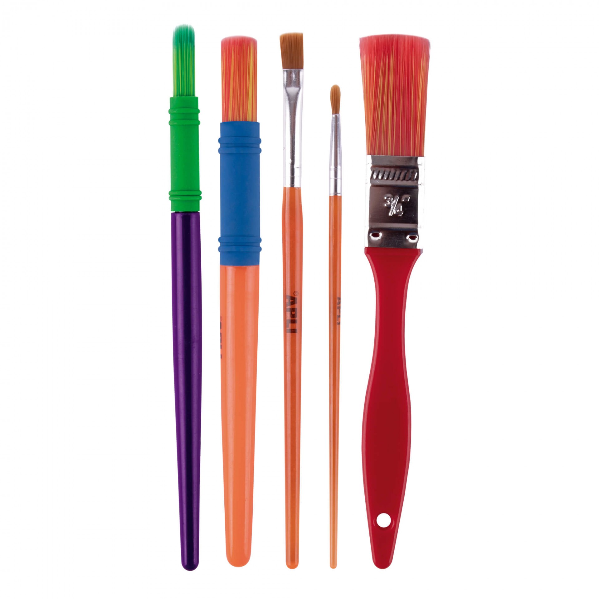 Apli Kids Paint & Fun Pack de 5 Pinceaux - Tailles et Couleurs Assorties