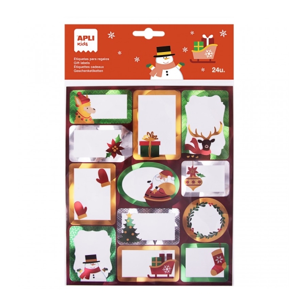 Apli Pack de 24 étiquettes adhésives de Noël pour cadeaux - Tailles et designs assortis - Espace pour écrire