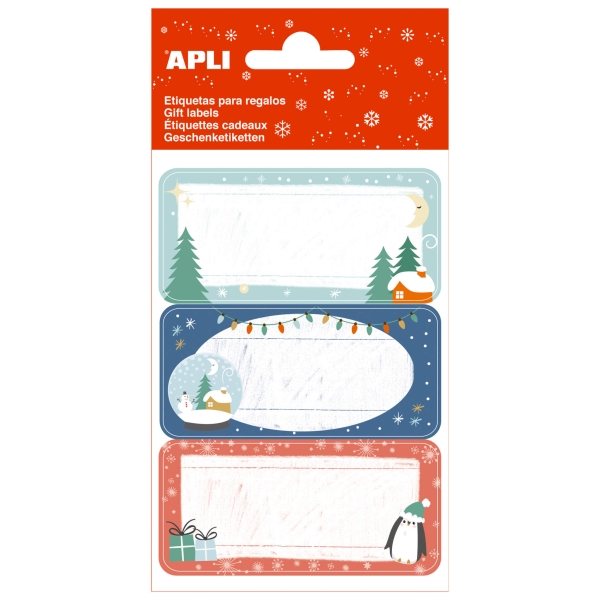 Apli Pack de 27 étiquettes adhésives de Noël pour cadeaux - Motifs assortis - Espace pour écrire