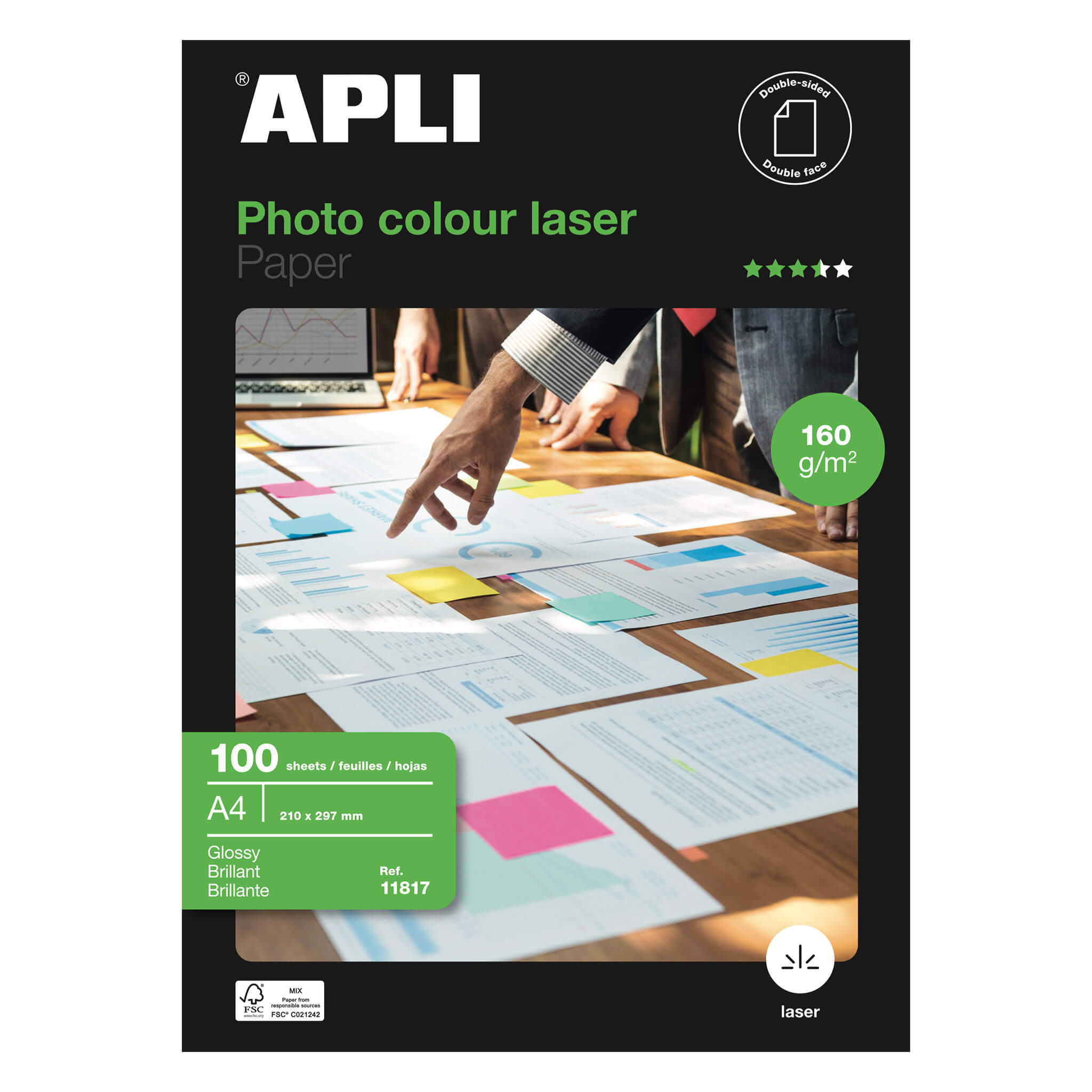 ✓ Apli Papier Photo Couleur Laser A4 160g 100 Feuilles couleur