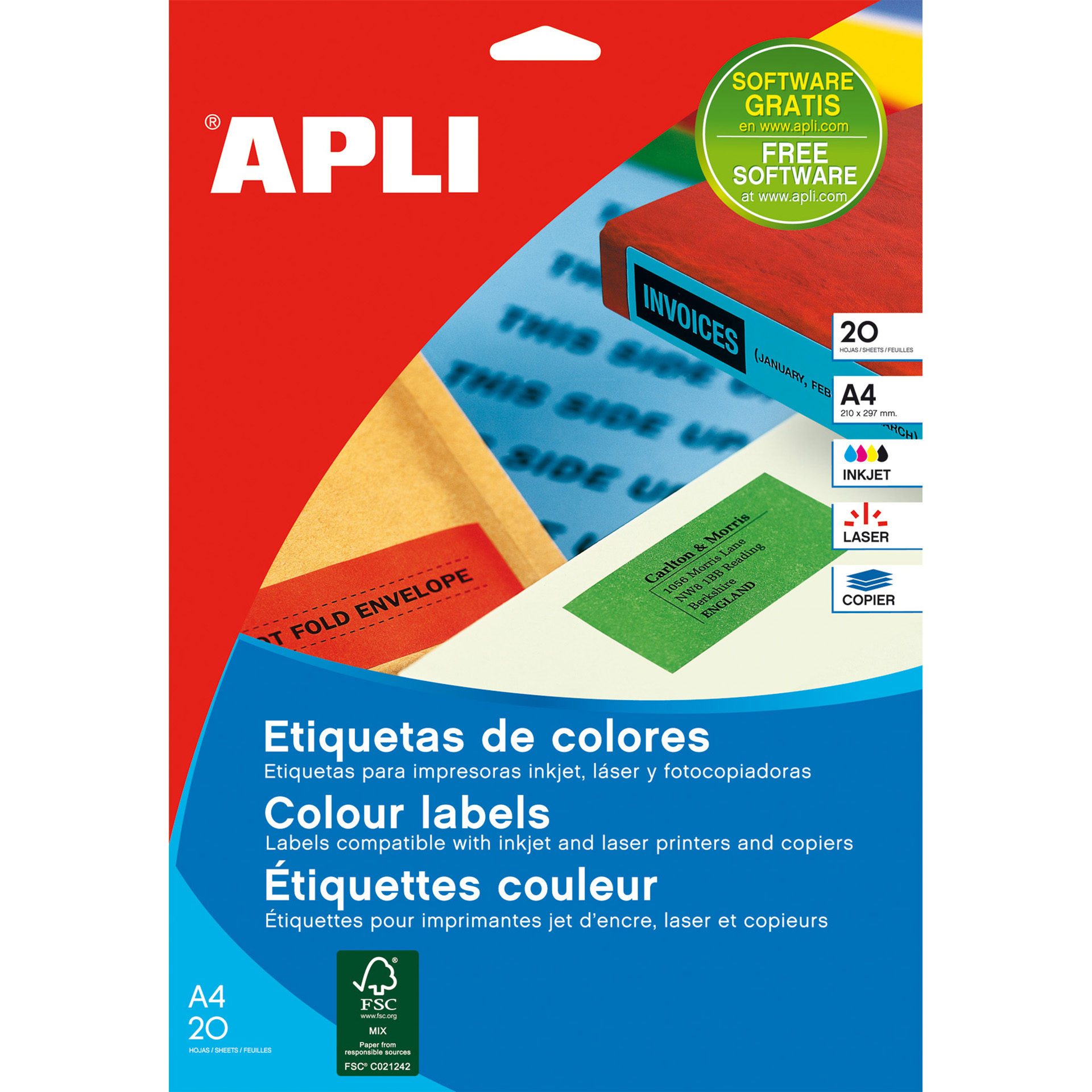 Apli Permanent Green Labels 70,0 x 37,0 mm 20 Feuilles