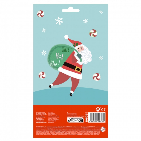 Apli Sachet d'autocollants de Noël Ho Ho Ho - Adhésif permanent - Motifs de Noël - Idéal pour décorer cadeaux et cartes - Encourage la créativité et les capacités psychomotrices des enfants