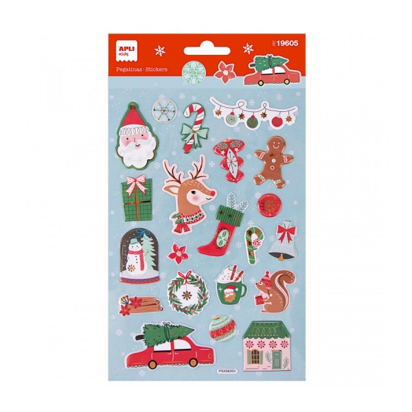 Apli Sachet d'autocollants de Noël Renne - Adhésif permanent - 22 autocollants assortis - Idéal pour décorer cadeaux et cartes - Stimule la créativité et la psychomotricité fine des enfants