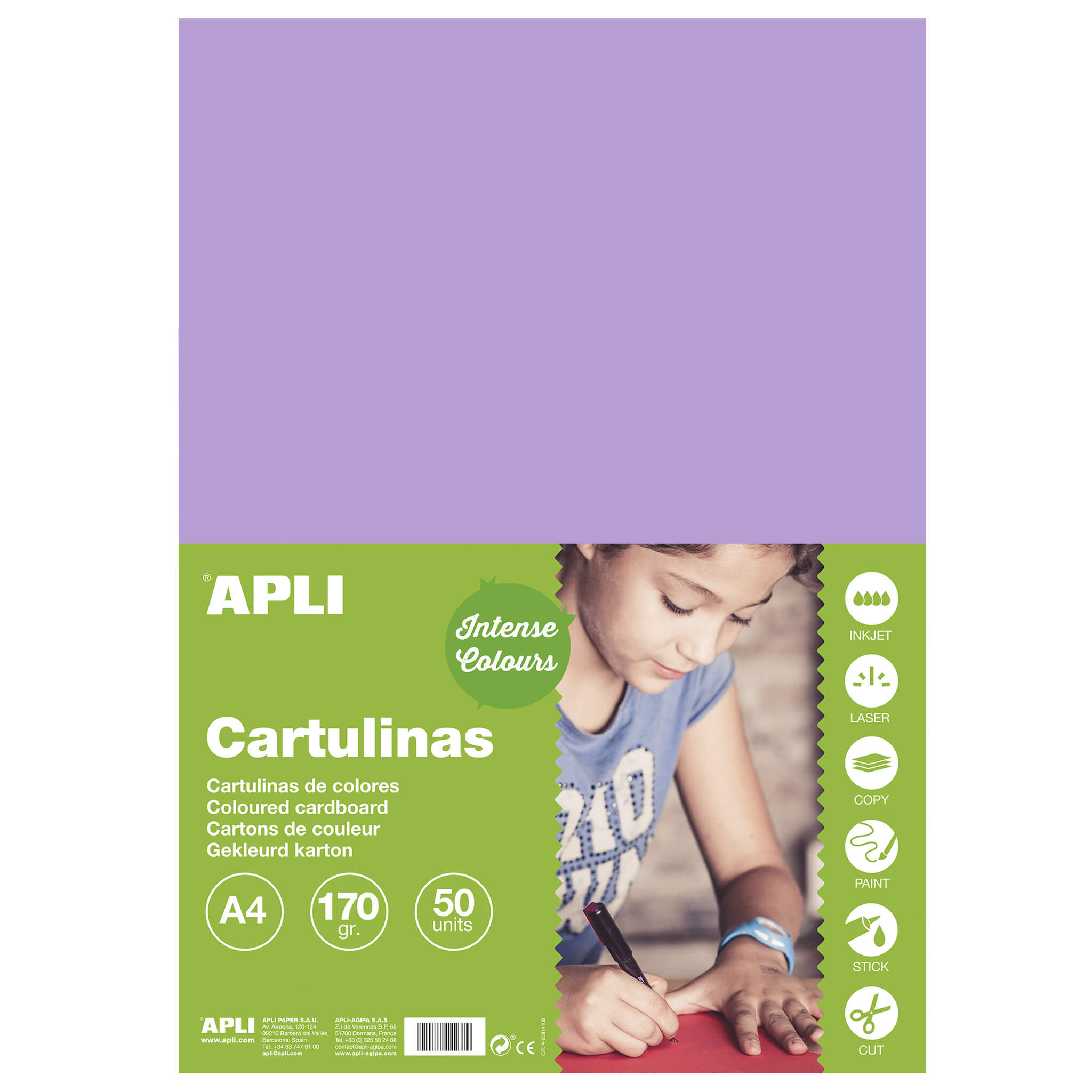 Apli Violet Carton A4 170g 50 Feuilles