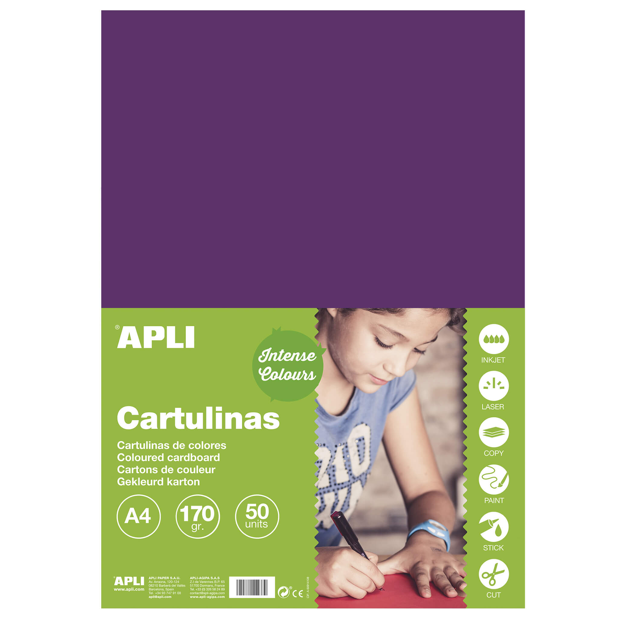 Apli Violet Carton A4 170g 50 Feuilles