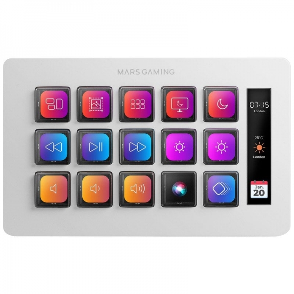 Appareil compact Mars Gaming MSD-ONE - Écran LCD étendu - Logiciel personnalisable - Compatible avec Windows et Mac - Idéal pour le streaming et les jeux - Couleur blanche