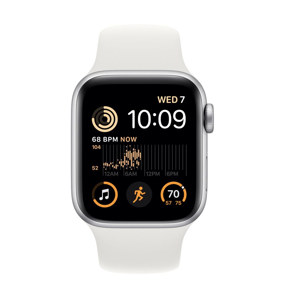 Apple Watch SE (2022) 44 mm GPS  Argent + bracelet sport blanc M/L