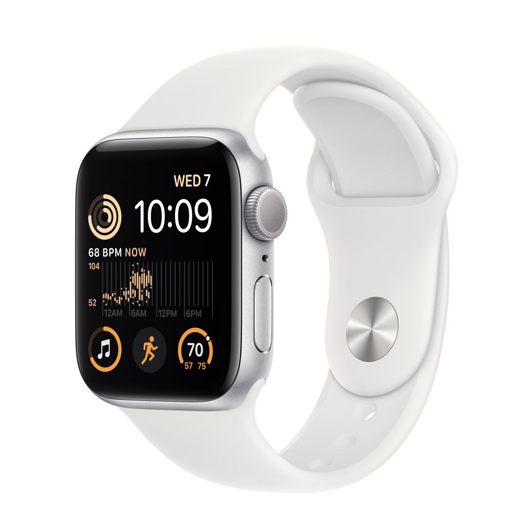 Apple Watch SE (2022) 44 mm GPS  Argent + bracelet sport blanc M/L