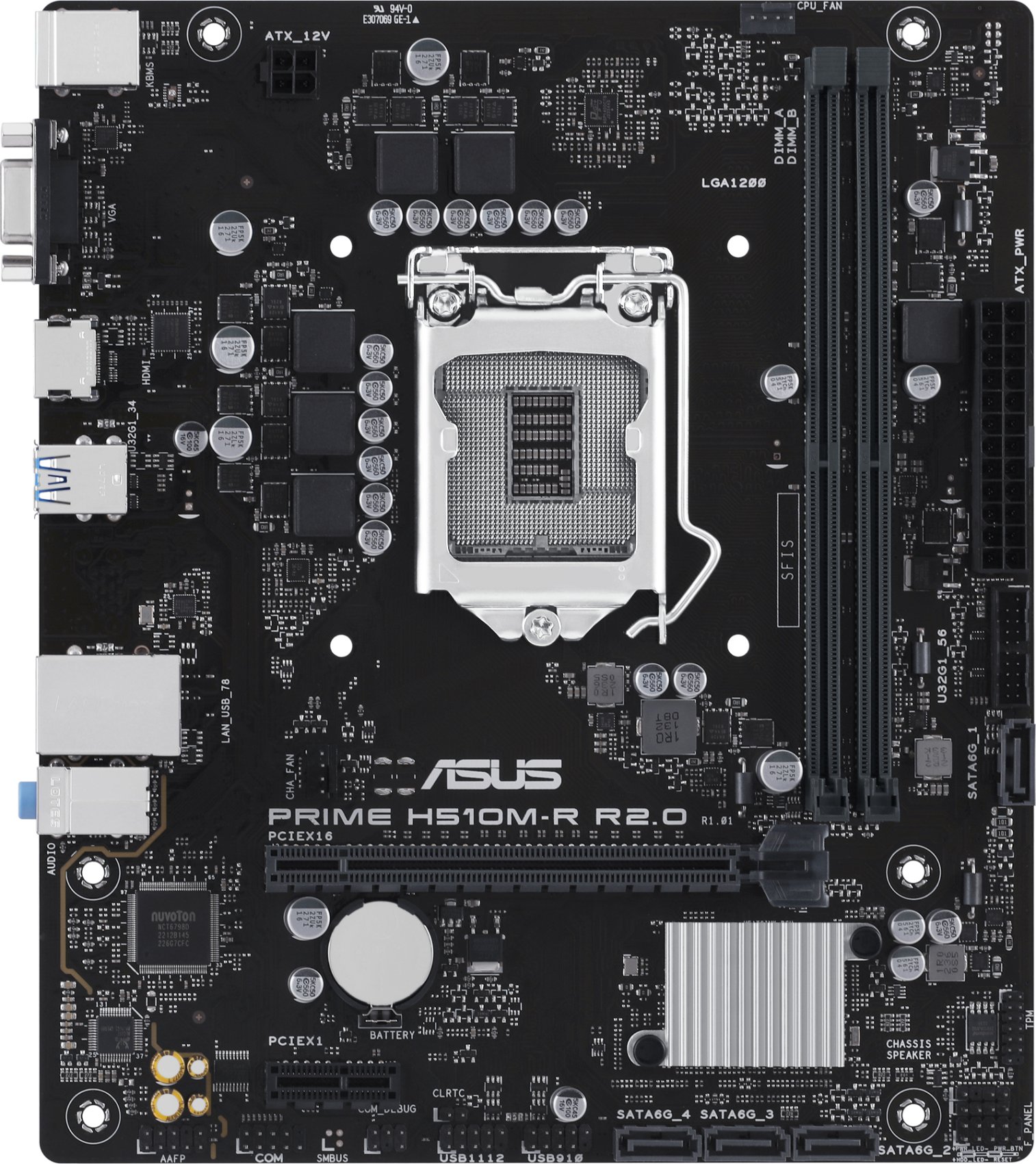 Asus Prime H510M-R R2.0 SI Carte mère Intel 1200 2x DDR4 - HDMI, VGA, PCIe 3.0, 4x Sata III, RJ-45, USB 2.0/3.2, MicroATX