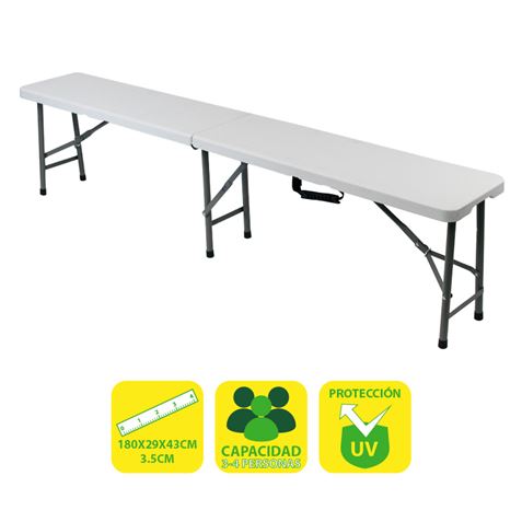 Banc Pliant en Résine Sungarden 180x29x43cm 3.5cm - Couleur Blanc