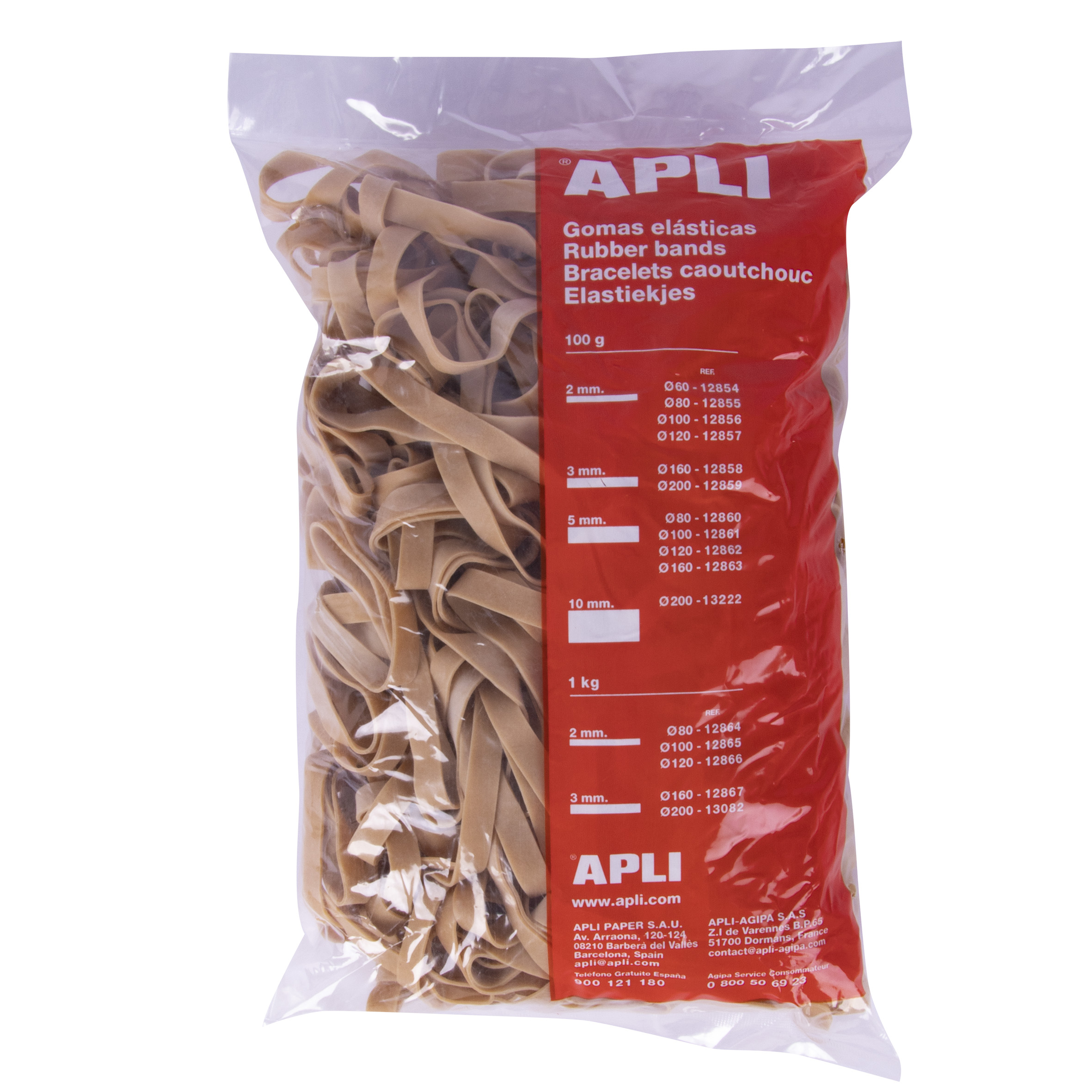 Bandes Élastiques Apli en Caoutchouc Naturel - Ø 120 x 10mm - Grande Élasticité et Résistance - Contenu 1kg