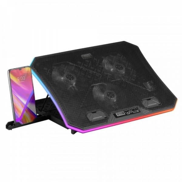 Base de Refroidissement Mars Gaming MNBC6 - Eclairage ARGB 10 Modes - Grille Métallique - Support Ergonomique 7 Positions - 3 Ventilateurs avec Dalle LCD - 2 Ports USB 2.0 - Couleur Noir