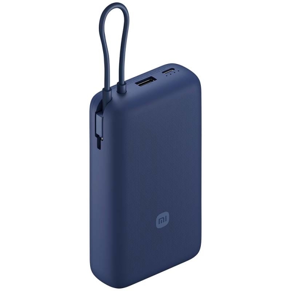 Batterie Externe/Power Bank Xiaomi 20000 mAh avec - Charge Rapide 33W - Câble de Charge Intégré - 1x Ports USB-A, 1x Ports USB-C - Couleur Bleu Foncé