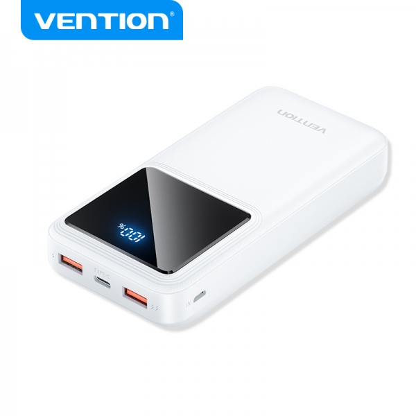 Batterie Vention Powerbank 20000mAh 22,5W USB (C+A+A) avec écran LED - Couleur blanche