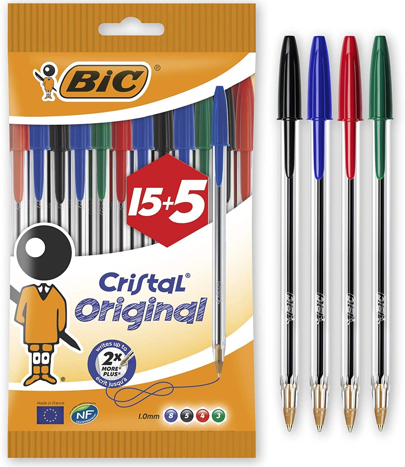 ✓ Bic Cristal Lot de 20 stylos à bille couleur en stock - 123CONSOMMABLES