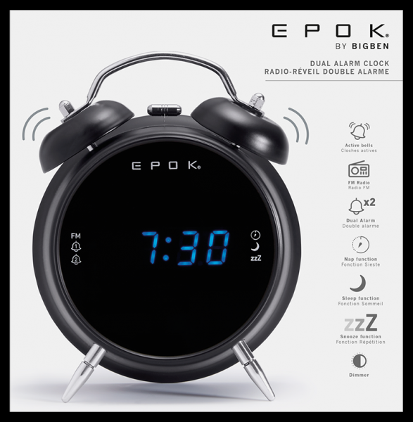 Bigben Epok Radio Réveil Rétro - Radio FM avec Écran LED - Réveil Radio ou Buzzer - Fonctions Sieste et Snooze - Couleur Noir