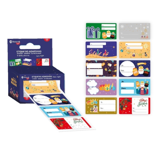 Bismark Boîte de 100 étiquettes adhésives cadeaux de Noël - Motifs assortis - Espace pour écrire