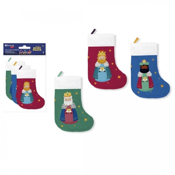 Bismark Lot de 3 chaussettes décoratives Trois Rois Mages – Avec ruban à suspendre