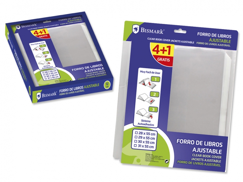 Bismark Lot de 4+1 protège-livres réglables – Idéal pour une utilisation scolaire – Couleur transparente