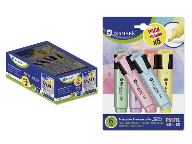 Bismark Lot de 6 marqueurs pastel fluorescents - Encre à séchage rapide - Pointe biseautée - Idéal pour souligner et surligner - Design ergonomique - Haute durabilité