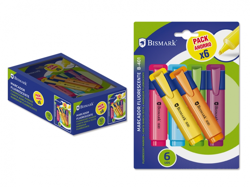 Bismark Pack de 6 marqueurs fluo fluorescents - Encre à séchage rapide - Idéal pour souligner et surligner - Design ergonomique - Longue durée