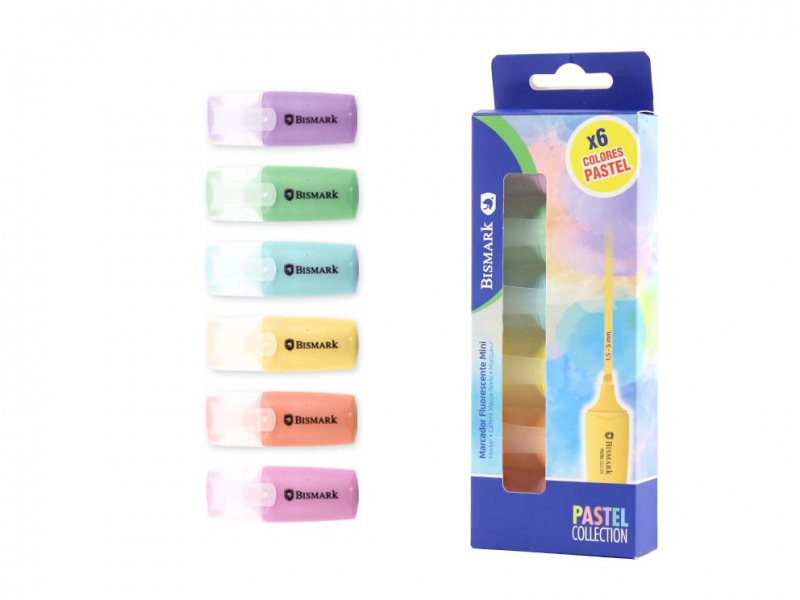 Bismark Pack de 6 Mini Feutres Fluorescents Pastel - Pointe Fine - Encre à Séchage Rapide - Idéal pour Souligner et Surligner - Couleurs Assorties