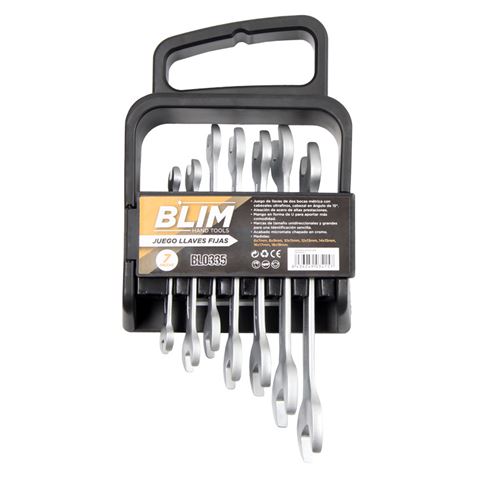 Blim Lot de 7 Clés Métriques Doubles Embouts - Têtes Ultra Fines - Manche en U - Marquages de Taille Unidirectionnels - Finition Chrome Micro-Mat - Couleur Argent