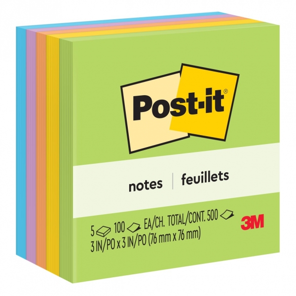 Bloc Post-it de 500 notes autocollantes amovibles Ultra Color 76x76 mm - Papier certifié PEFC - Couleurs assorties