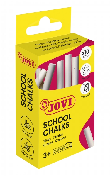 Boîte de craies d'école Jovi avec 10 craies blanches - Compactes - Sans poussière - Matières premières naturelles - Traits nets - Faciles à effacer - Très résistantes - Peu de résidus de poussière - Couleur blanche