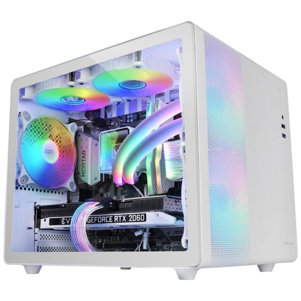 Boitier Compact Professionnel Mars Gaming MC-MPRO - Double Chambre - Triple Refroidissement - Verre Trempé - Panneau Mesh - Support Liquide 240 mm - Couleur Blanc