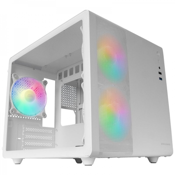 Boitier Compact Professionnel Mars Gaming MC-MPRO - Double Chambre - Triple Refroidissement - Verre Trempé - Panneau Mesh - Support Liquide 240 mm - Couleur Blanc