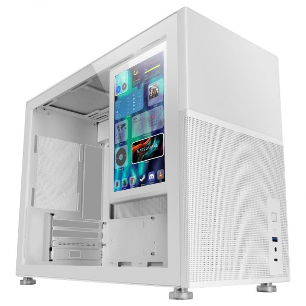 Boîtier PC Gaming Mars Gaming MC-LCD - Écran LCD IPS 8" - Support refroidissement liquide - Connectivité USB-C et USB 3.0 - Grand espace d'extension - Couleur blanche