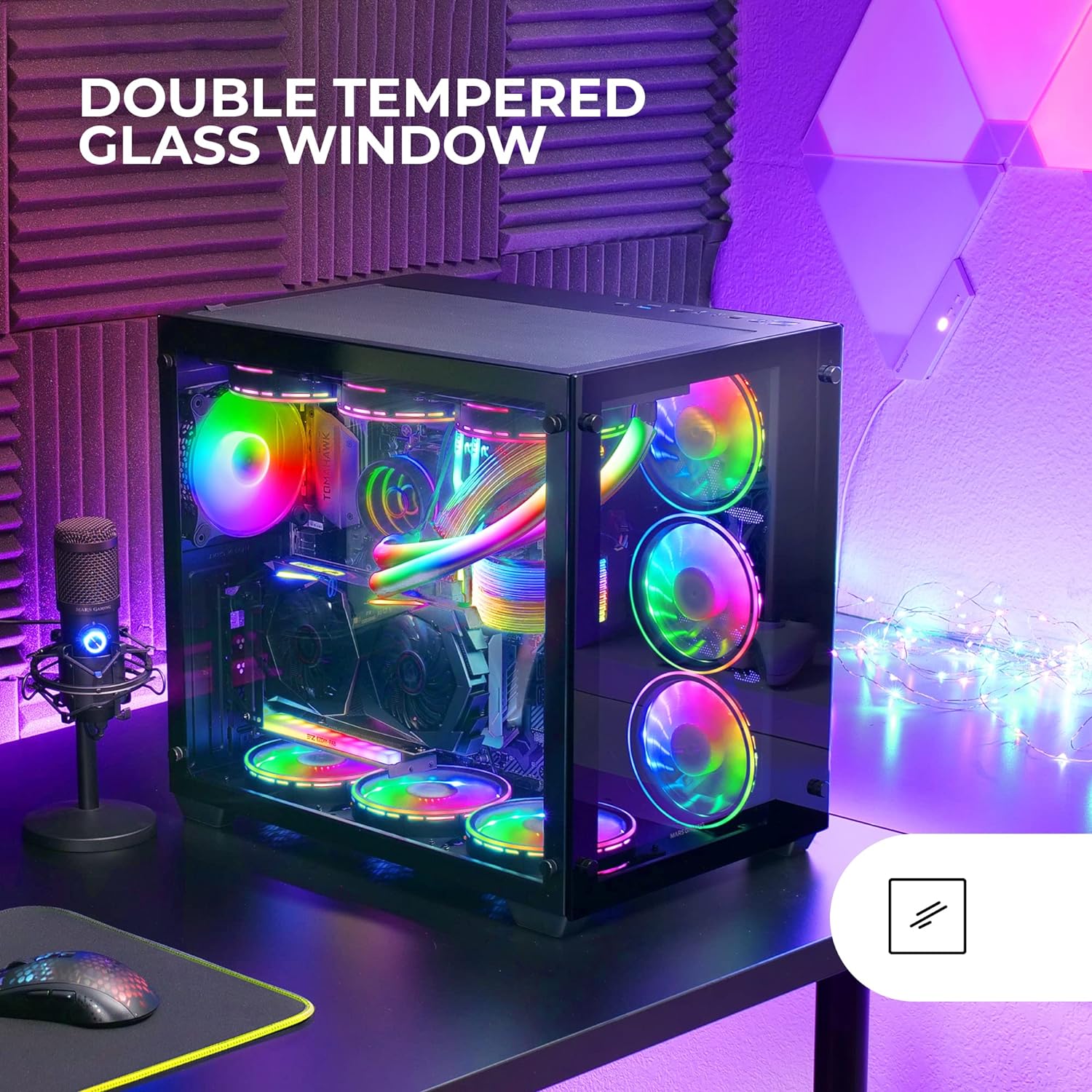 Boîtier PC Mars Gaming MCV3 E-ATX taille XXL - Double fenêtre en verre trempé - Capacité étendue XXL - Structure modulaire à double chambre - Support complet de refroidissement liquide - Couleur noire