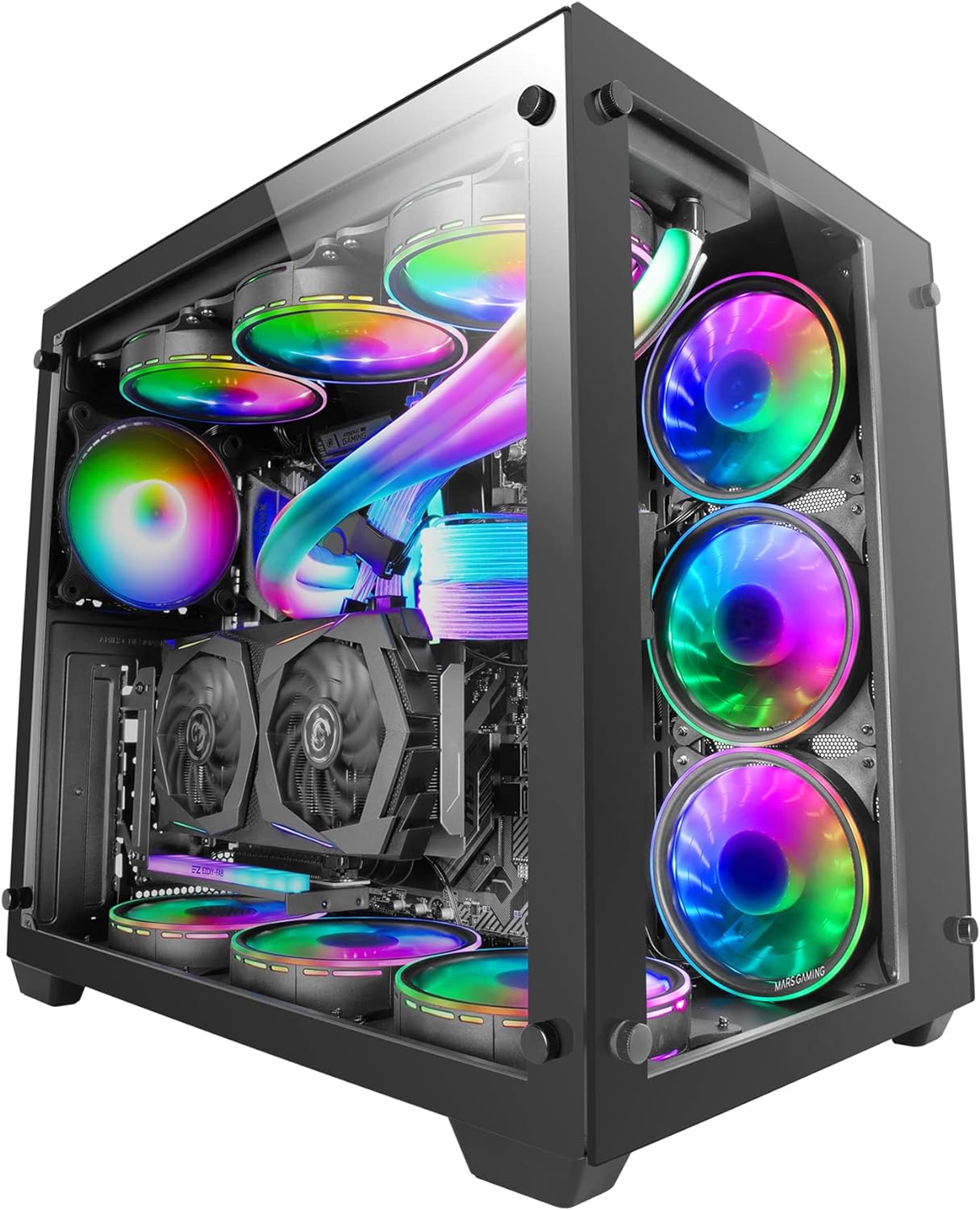 Boîtier PC Mars Gaming MCV3 E-ATX taille XXL - Double fenêtre en verre trempé - Capacité étendue XXL - Structure modulaire à double chambre - Support complet de refroidissement liquide - Couleur noire