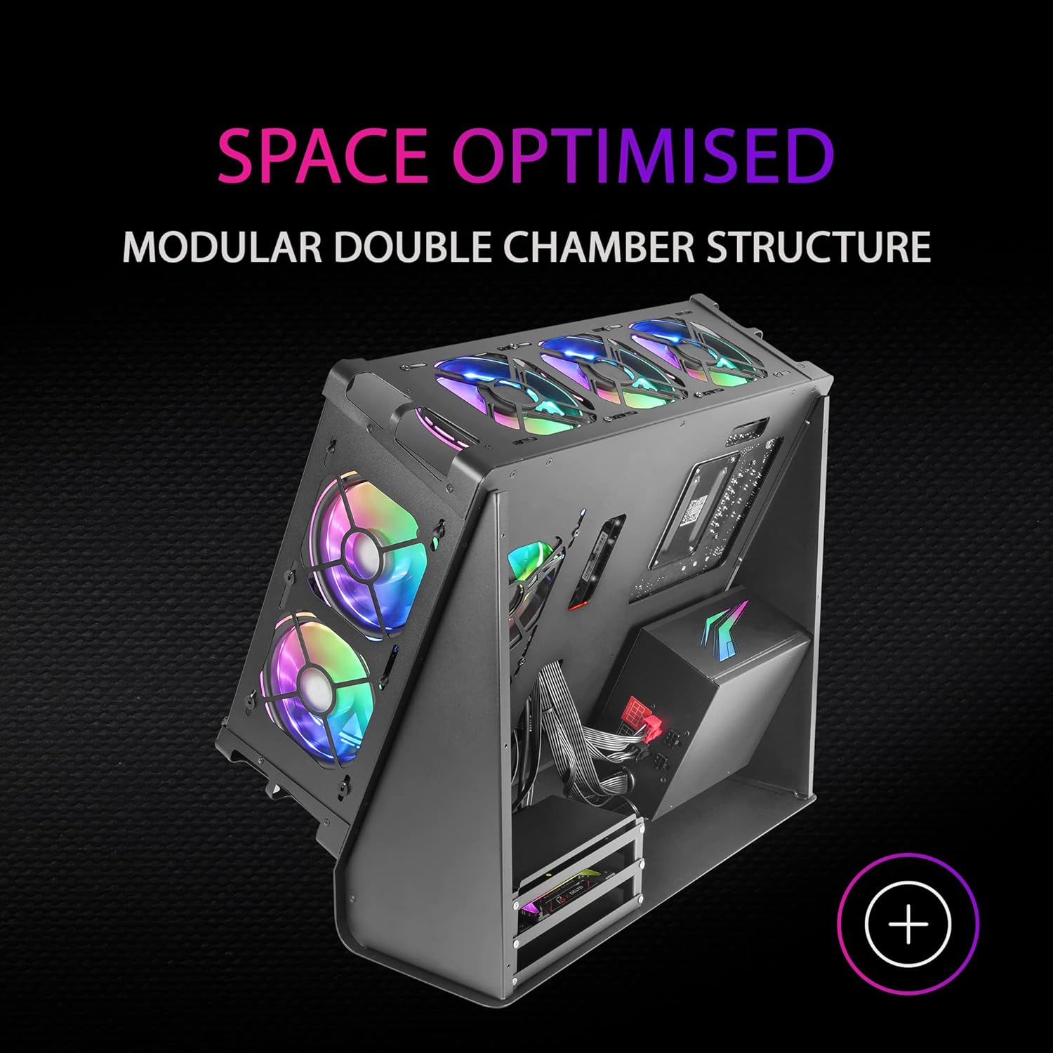 Boîtier PC personnalisé Mars Gaming MCB - 475x293x443 mm - Format personnalisé innovant - Capacité XL - Structure modulaire à double chambre - Édition personnalisée - Prise en charge complète du refroidissement liquide - Couleur noire