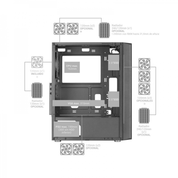 Boitier Professionnel Mars Gaming MC-iPRO - Verre Trempé - Flux d'Air Supérieur - Compatible ATX - Gestion des Câbles - Connectivité Avancée - Couleur Noir