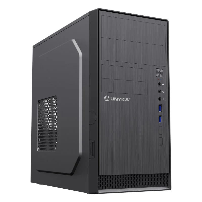 Boîtier tour Unykach Aero C12 V1 MicroATX - Alimentation 500 W - Taille de disque prise en charge 3,5", 2,5" - USB-A 3.0, lecteur de carte SD et audio - Couleur noire