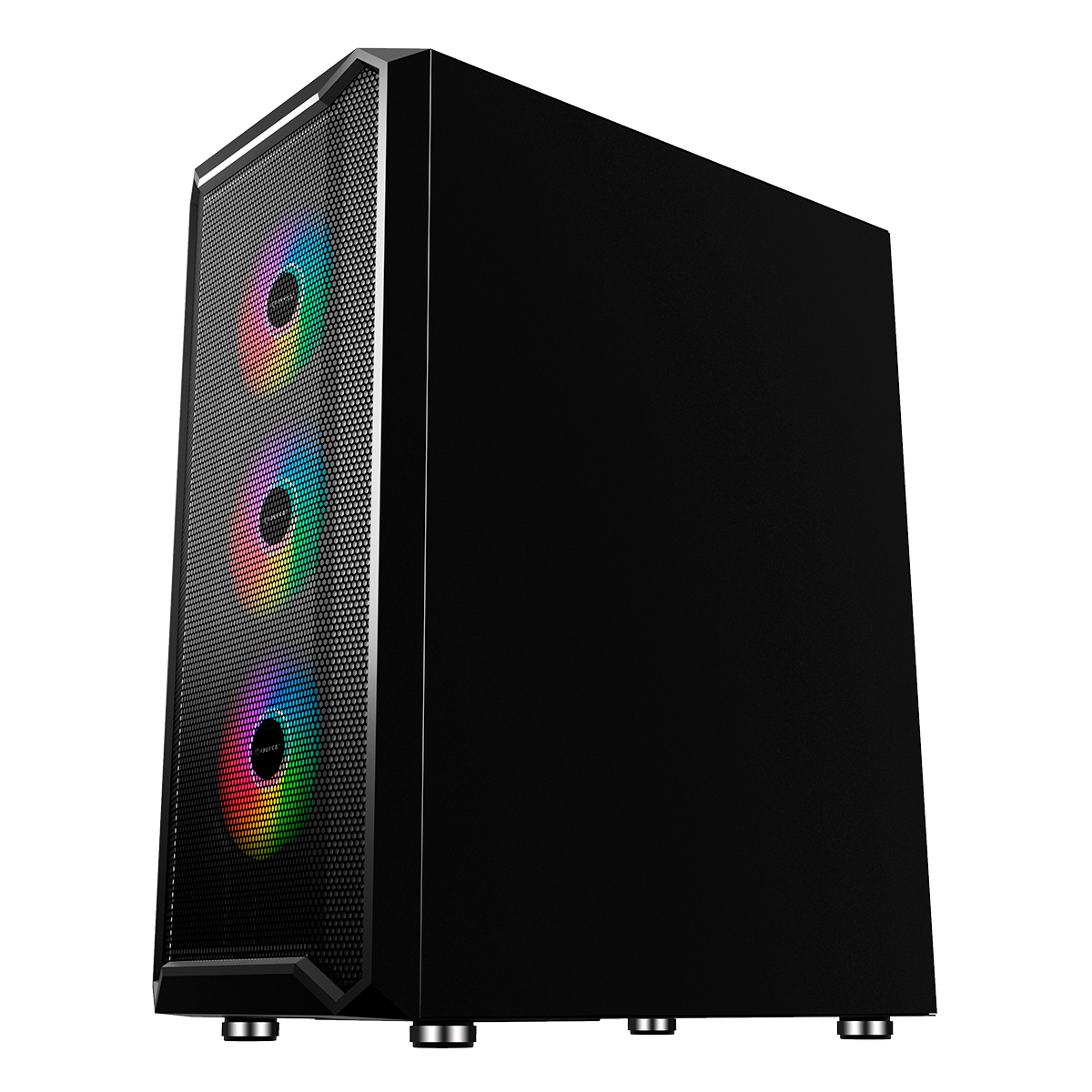 Boîtier Unykach Armor 3Gen ATX, Micro ATX, ITX - Côté verre trempé - USB-A 3.0, USB-C et audio - 4 ventilateurs ARGB 120 mm installés - Prend en charge le refroidissement liquide