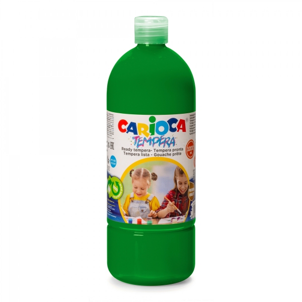 Bouteille Carioca Tempera - 1000 ml - Couleurs superlavables - Facile à mélanger - Applicable sur matériaux poreux - Haute opacité - Couleur verte