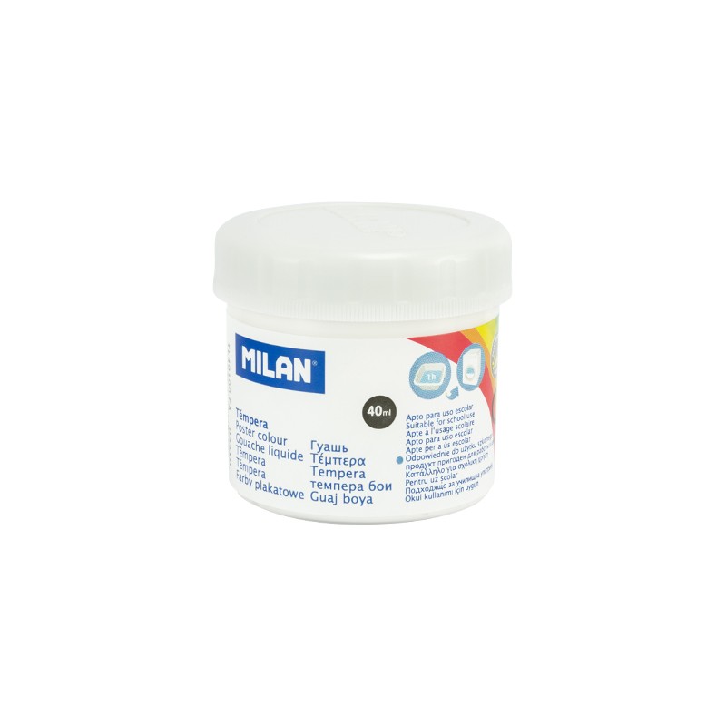 Bouteille Milan Tempera - 40 ml - Séchage rapide - Miscible - Couleur blanche